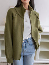 Zip Front Stand Collar Cardigan