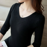 Thin Stretch V Neck Knit Pullover