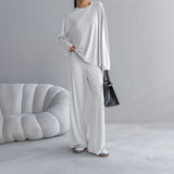 The Modal Comfort | Solid Color Round-Neck Long-Sleeve Top & Pants Pajama Set