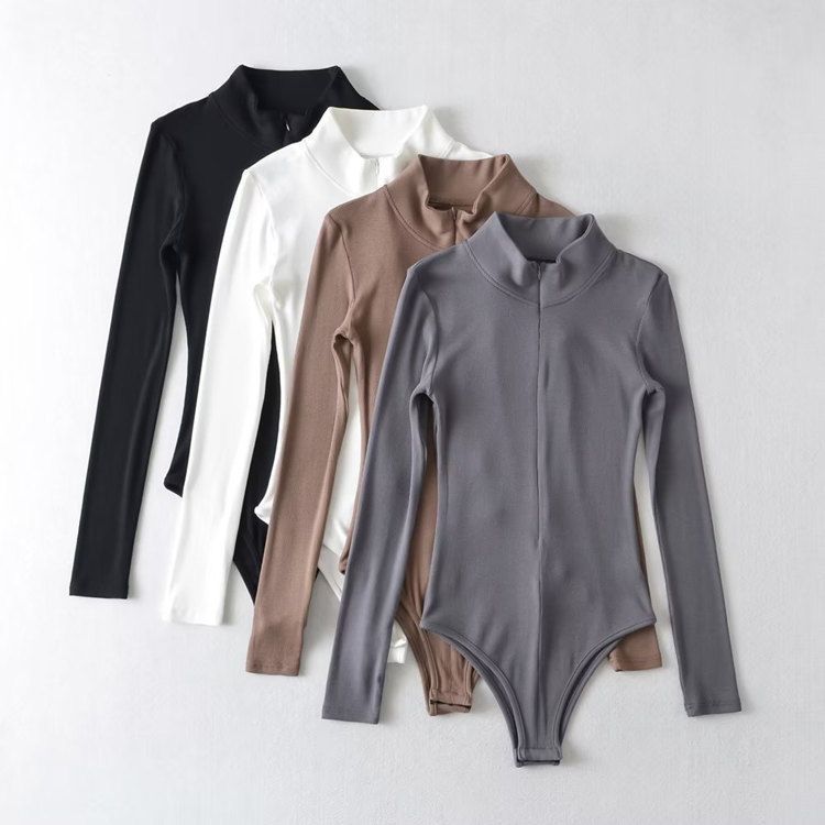 Zip Stand Collar Cropped Long Sleeve Top