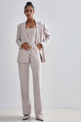 Women’s Elegant Three-Piece Pants Suit – Long Sleeve Polyester Casual Set in Grey or Pink | Temperament Commuter Style
