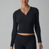 Modal Ribbed Henley Long Sleeve Top