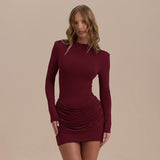 Pleated Long Sleeve Mini Dress