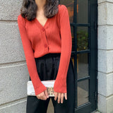 Thick Knit Cropped V Neck Cardigan