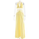 Satin Halter Maxi Dress with Lace