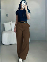 Draped High Waist Wide Leg Trousers