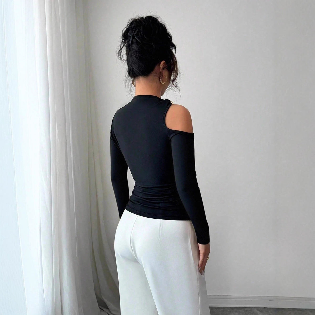 Asymmetric One Shoulder Metal Trim Top