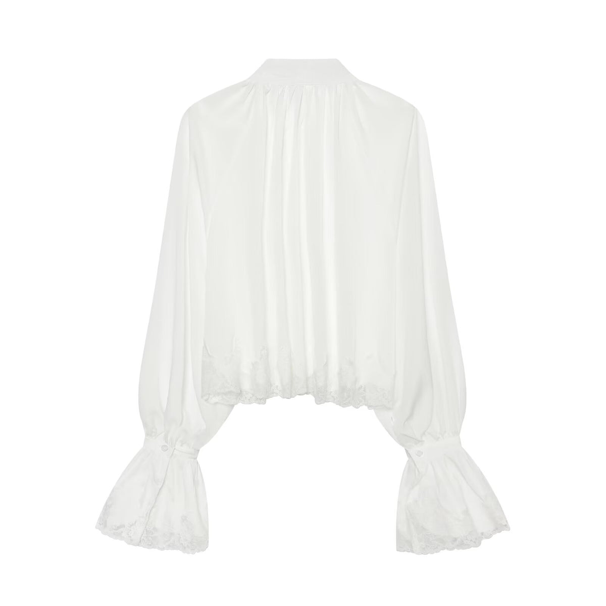 Lace Trim Tie Front Blouse