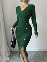 Button Front Knit Maxi Dress