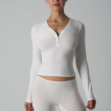 Modal Ribbed Henley Long Sleeve Top