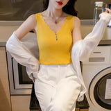 Bottom shirt women's inner V-neck ice silk black and white suspender vest spring and summer sleeveless knitted sweater top outer wear wholesale