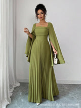 Pleated Lantern Sleeve Maxi Dress