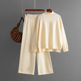 Mock Neck Slit Knit Set with Pockets
