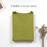 Autumn and winter V-neck knitted long-sleeved slim-fitting tight-fitting warm bottoming shirt top trendy pullover thin sweater women's wholesale