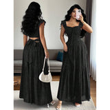 Square Neck Polka Dot Maxi Dress