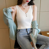 Bottom shirt women's inner V-neck ice silk black and white suspender vest spring and summer sleeveless knitted sweater top outer wear wholesale