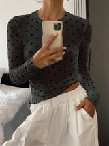 Polka Dot Round Neck Crop Top