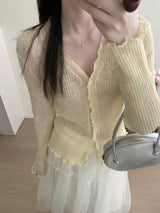 Frill Edge Slub Knit Sun Cardigan