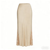 Satin Lace Trim Maxi Skirt