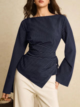 Striped Drawstring Waist Longline Top