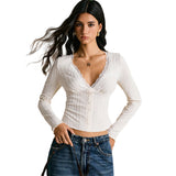 Lace Trim V-Neck Top