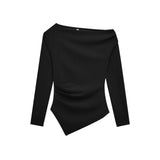 Asymmetric Pleated Long Sleeve Top