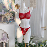 Red Lace Bandeau Underwire Bra and Thong Set