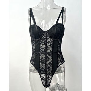 Lace stitching street style bodysuit - Negative Apparel