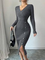 Button Front Knit Maxi Dress