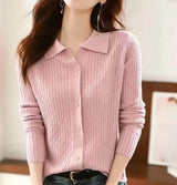 Polo Collar Button Front Knit Cardigan