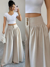 Pleated Button Wide Leg Trousers