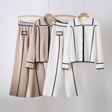 Metal Button Lapel Cardigan and Trouser Set
