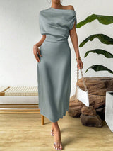 Satin One Shoulder Maxi Dress