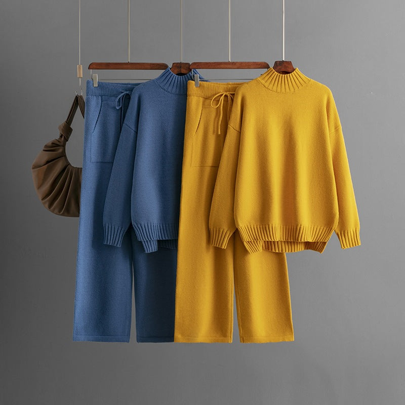 Thick Mock Neck Knit Set with Pockets
