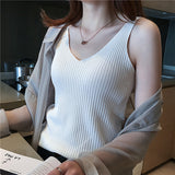 Knitted suspender ice silk small vest women's summer inner with black and white outer bottoming shirt square neck slim top trendy wholesale