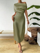 Satin One Shoulder Maxi Dress