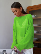 Hollow Charm | Horn Sleeve Hollow-Out Knitted Pullover Top