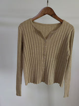 Thick Rib Crew Neck Knit Cardigan