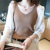 Knitted suspender ice silk small vest women's summer inner with black and white outer bottoming shirt square neck slim top trendy wholesale