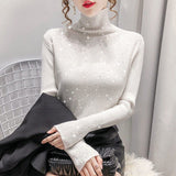 Rhinestone Slouch Neck Thick Knit Sweater