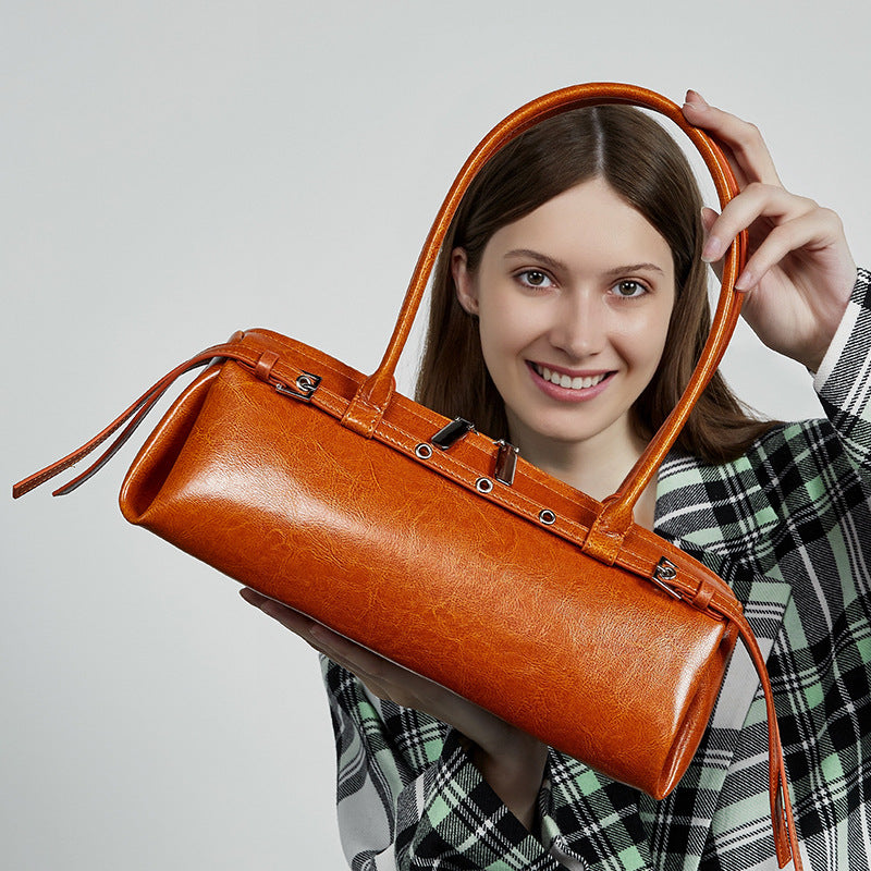 Belted Leather Baguette Bag
