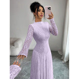Lace Mock Neck Long Sleeve Maxi Dress
