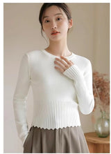 Lace Trim Ribbed Knit Crew Neck Top