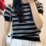 Contrast Stripe Knit Short Sleeve Tee
