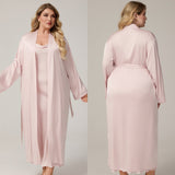 The Luxe Silk | Solid Color Off-Shoulder Satin Long Robe & Slip Dress Set