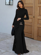 Metal Trim Pleated Maxi Dress