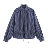Navy Striped Stand Collar Shirt