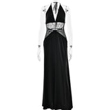 Satin Halter Maxi Dress with Lace