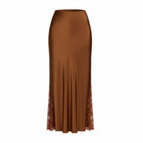Satin Lace Trim Maxi Skirt