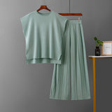 Sleeveless Knit Vest and Wide Leg Set